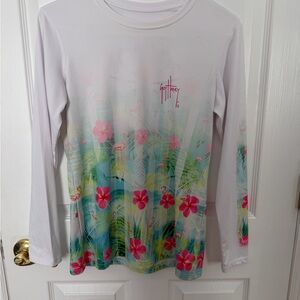 Guy Harvey Women’s Long Sleeve Shirt - White and Pink Floral